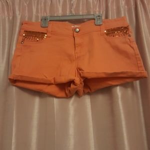 Orange sequin shorts